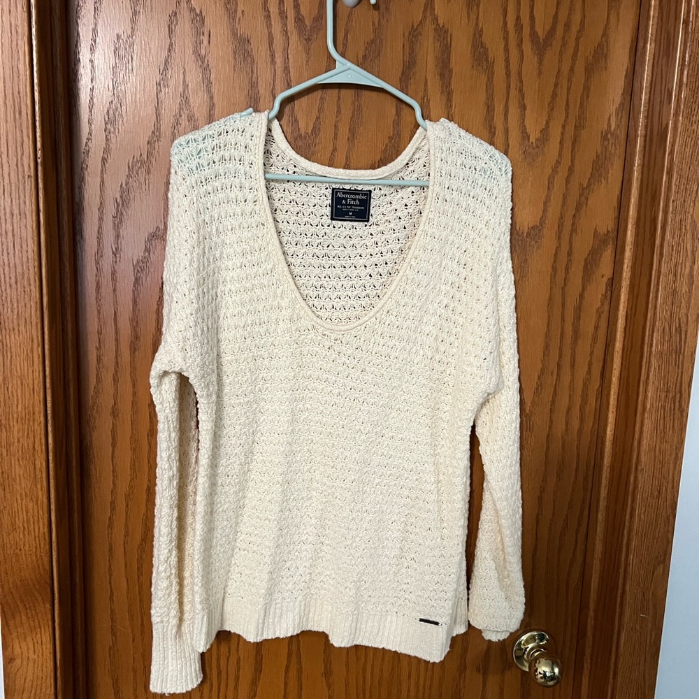 Abercrombie & Fitch Cream V-Neck Sweater